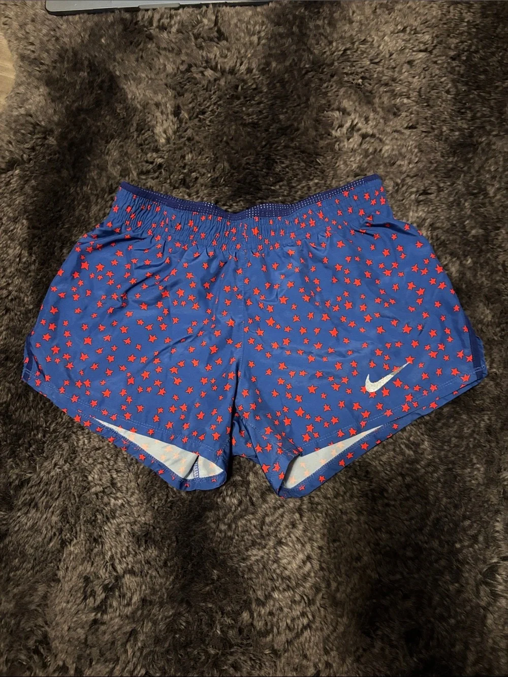 Nike Women’s Blue Running Shorts with Red Star Print